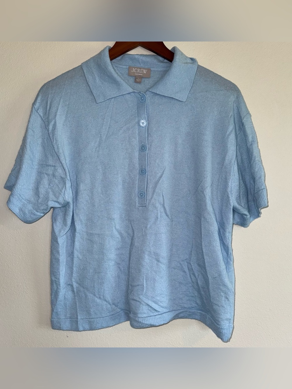 J.Crew Featherweight Cashmere Short-Sleeve Sweater-Polo Large